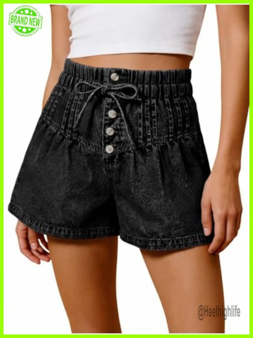 Womens Flowy Denim Shorts Drawstring Pleated Baggy Jean Skorts High Waisted